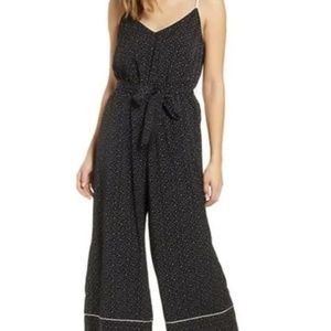 Leith Piped Cami Cropped Jumpsuit, Black Polka Dot